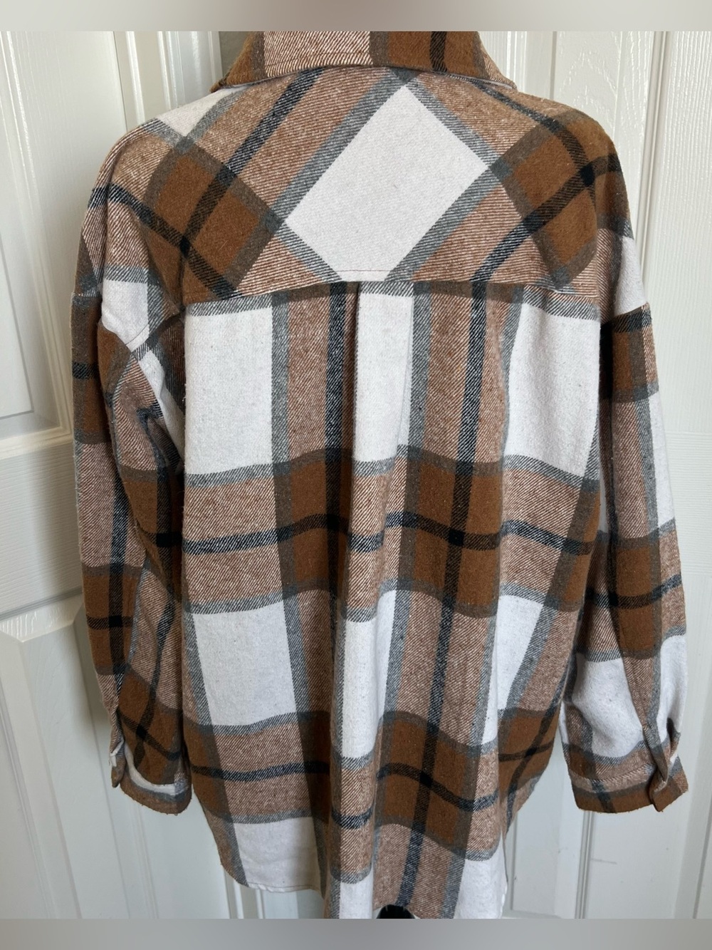 Brown Plaid Button Up Flannel Shacket Shirt Jacket Western Cowgirl Size XL 16-18 - Picture 9 of 16